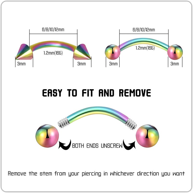 BLISI G23 Solid Titanium Eyebrow Piercing Jewelry, Gokd Black Rose Gold Silver Pink Rainbow Eyebrow Rings 16G Curved Barbell,Tiny Vertical Labret Lip Jewelry Rook Piercing Jewelry for Women and Men - Image 3